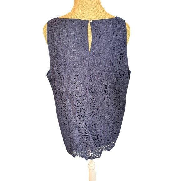 Ann Taylor Loft Navy Lace Overlay Sleeveless Top Tank Large - Picture 5 of 9